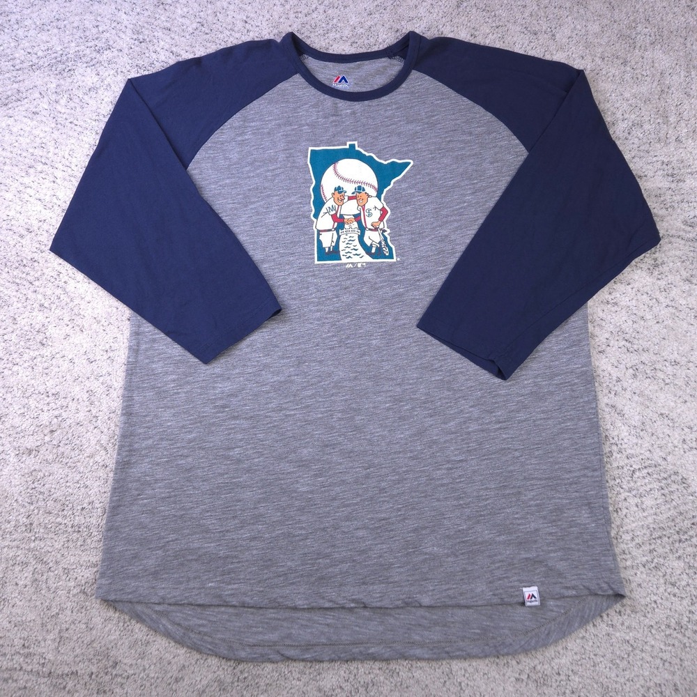 Minnesota Twins Shirt Mens 2XLT Raglan Baseball Tee Majestic Twin Cities Logo - Picture 2 of 8